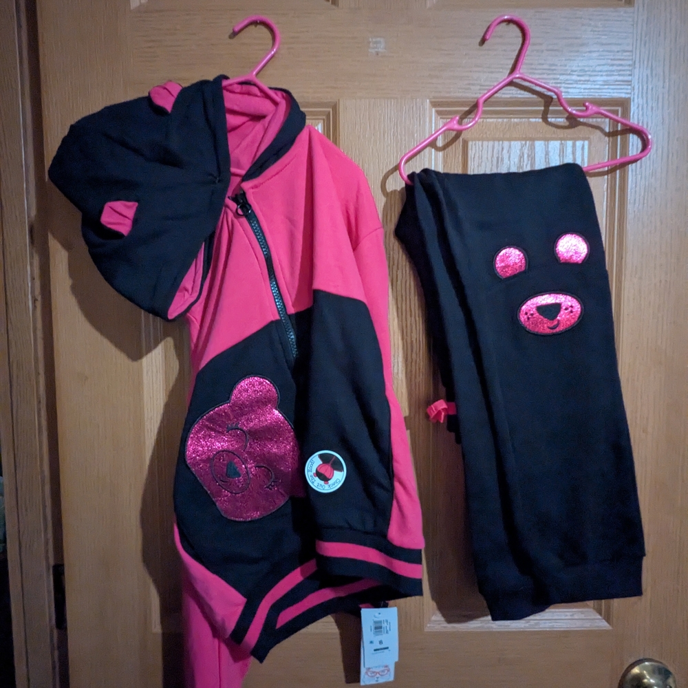 Pink and Black Bear Hoodie and Pants Set